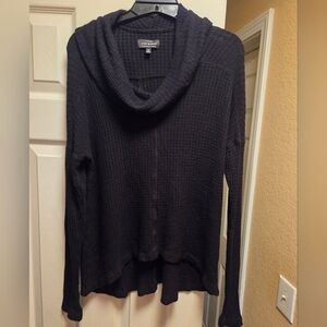 Lucky Brand Black Waffle Cowl Neck Sweater